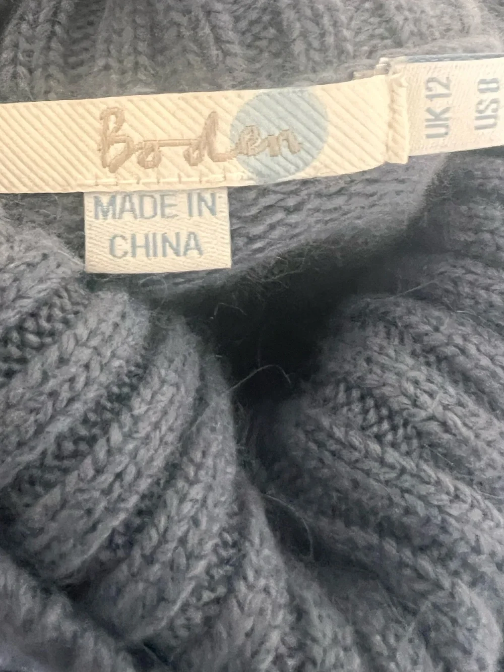 Boden Dusty Blue Ribbed Turtleneck Cashmere Cotton Blend Blue Gray UK 12 US 8